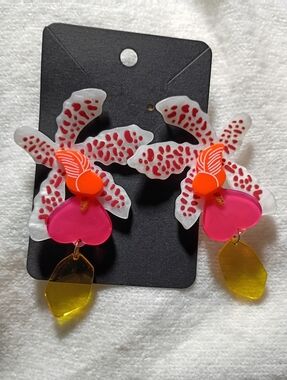 Orchid White Pearl Glow Blacklight Acrylic Earrings Neon Pink Orange Penis Funny